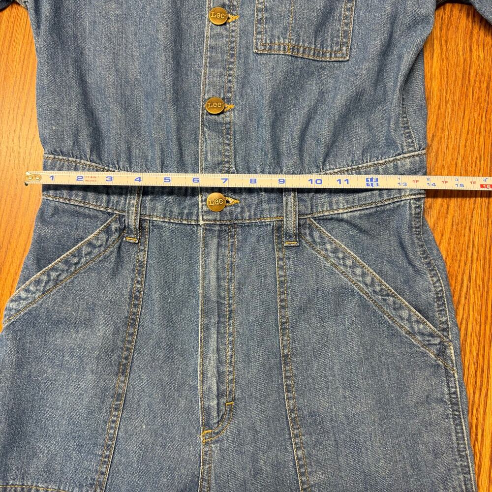 Vintage Lee Denim Boiler Jumpsuit Flare Leg 70s M Utility Butter Mom Western - Picture 7 of 8